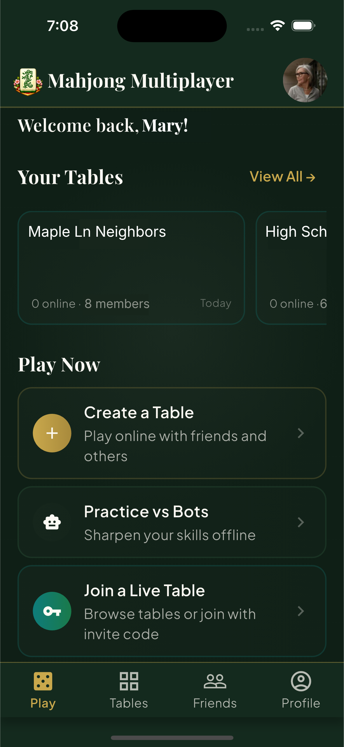 Mahjong Multiplayer home screen